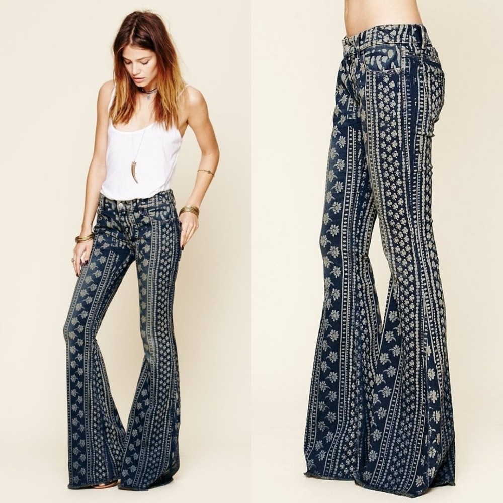 Free People Mantra Printed Bell Bottom Flares